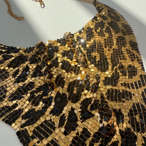 Leopard Set Beautiful Bib Necklace & Dangle Earrings Vintage Elegant Statement - Picture 9 of 10